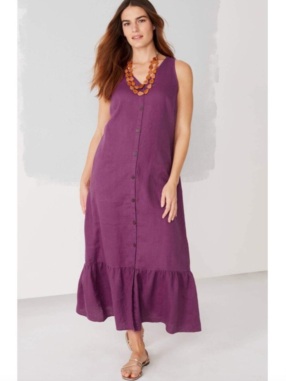 J Jill Linen Button-Front Maxi Dress